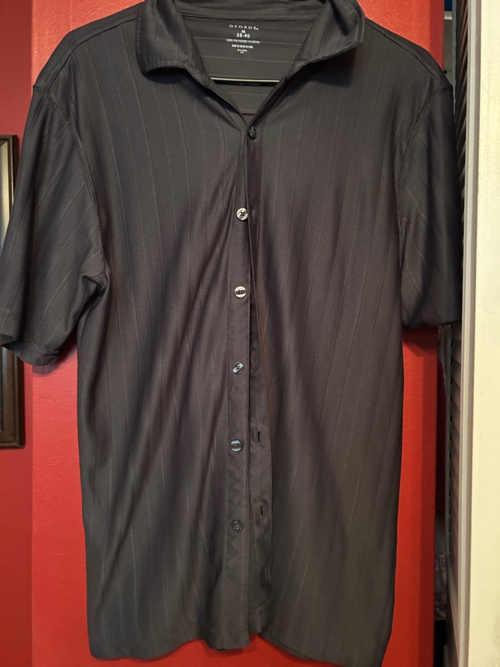 Men’s George Black Short-Sleeve Button-Up Shirt size M super lightweight summer